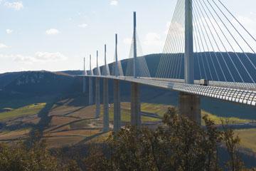 The Millau Viaduct spans the Tarn River Valley in Southern France.